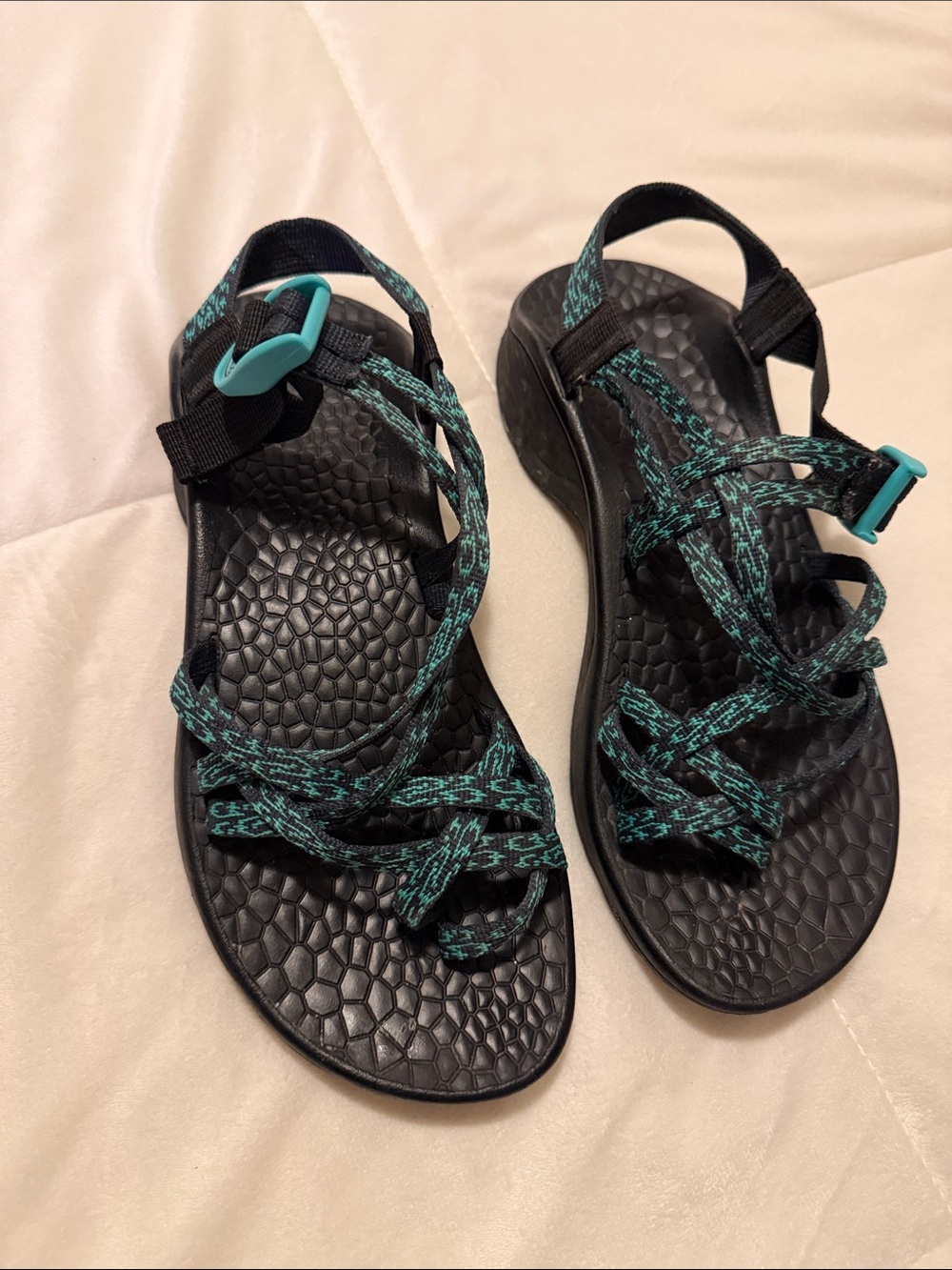 Chaco Women's Black Sandals with Teal Patterned Straps